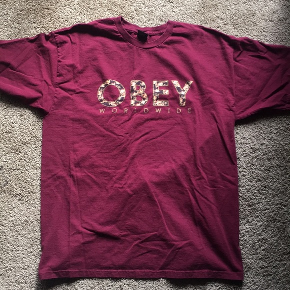 Obey Other - OBEY maroon t-shirt with floral detail size XL